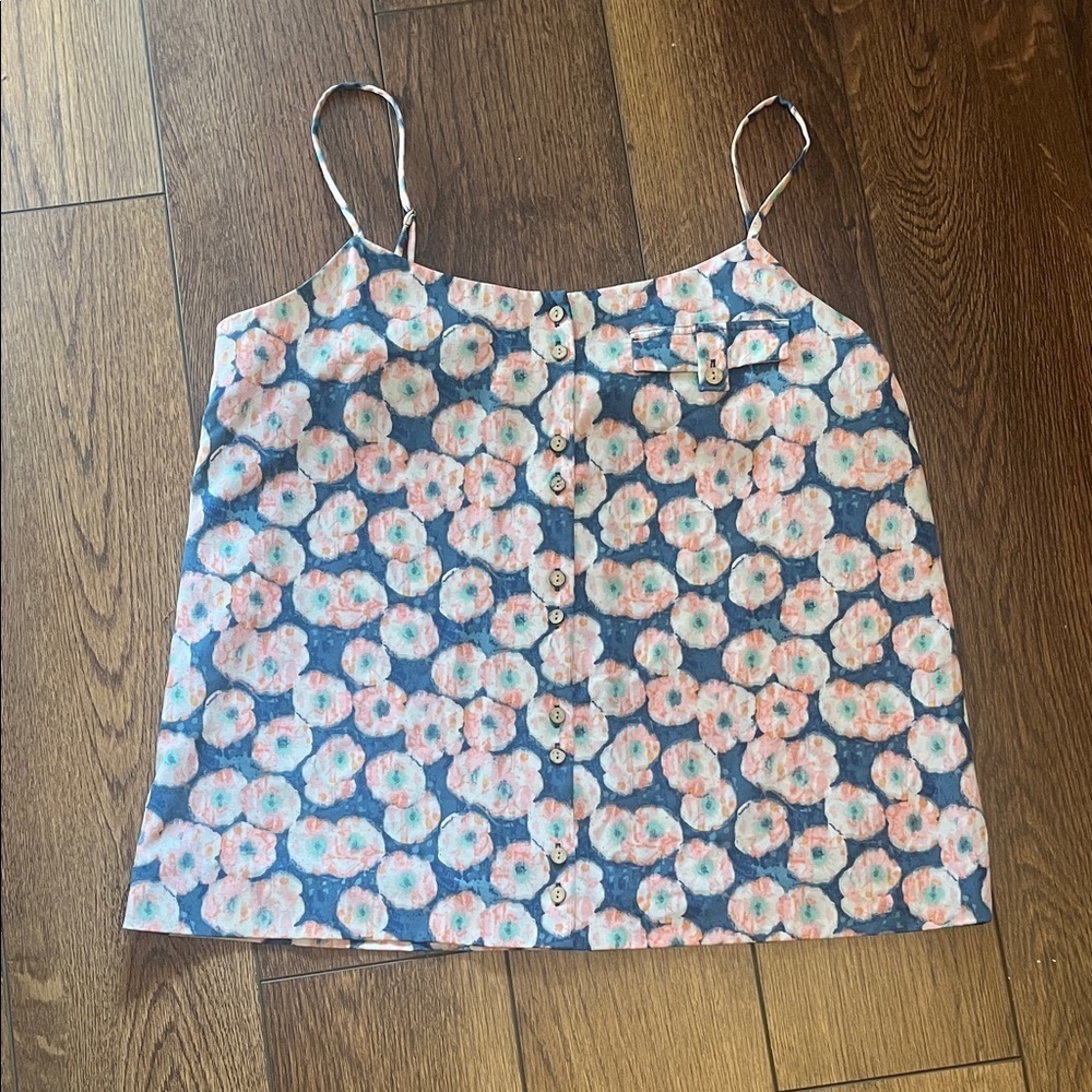 Rachel Roy Floral Pink and Blue Spaghetti Strap Blouse Medium